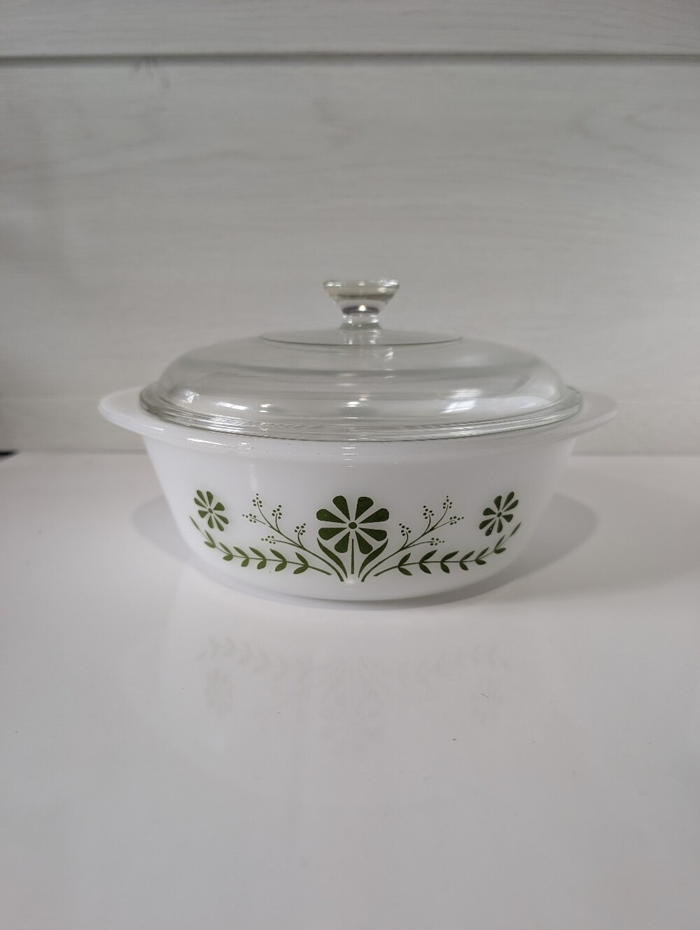 Vintage Glasbake Green Floral Casserole Dish – Model J‑2600